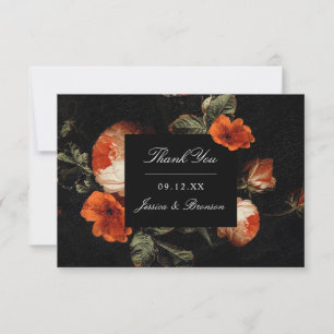 Dark Romantic Floral Roses Dutch Master Wedding Thank You Card
