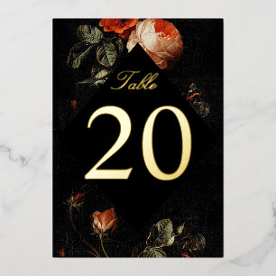 Dark Romantic Floral Roses Foil Table Numbers