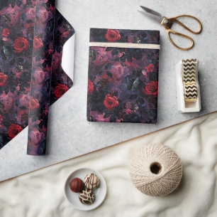 Dark Romantic Gothic Red Roses & Butterflies  Wrapping Paper