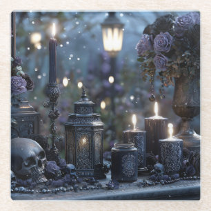 Dark Romantic Gothic Still Life with Black Roses Glass Coaster