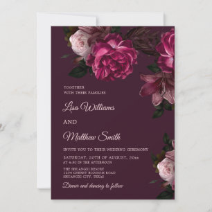 Dark Romantic Hand Drawn Roses Wedding Invitation