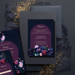 Dark Romantic Moody Floral Mauve Wedding Details Enclosure Card