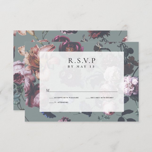Dark Romantic Moody Floral RSVP Wedding Cards (Front/Back)