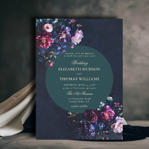 Dark Romantic Moody Florals Jewel Emerald Wedding Invitation