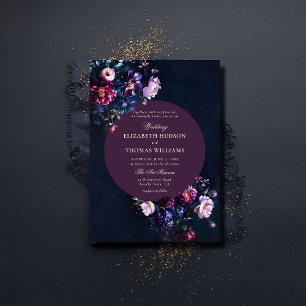 Dark Romantic Moody Florals Jewel Mauve Wedding Invitation
