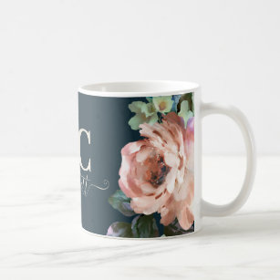Dark romantic painted floral initials gift elegant coffee mug