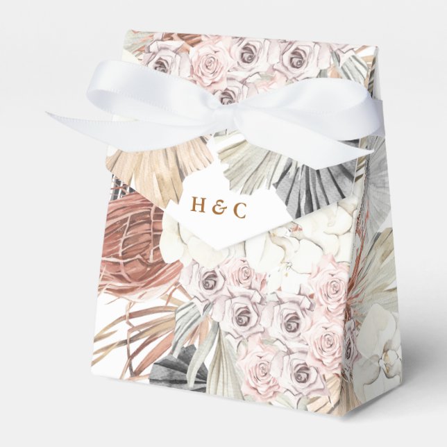 Dark Romantic Pampas Dried Grass Floral Elegant Favour Box (Front Side)