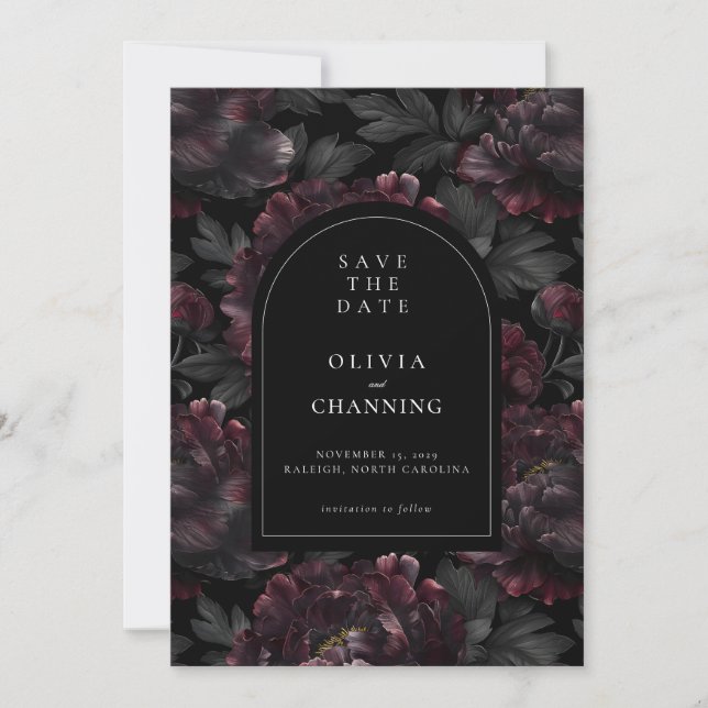Dark Romantic Peonies Moody Save the Date  Invitation (Front)