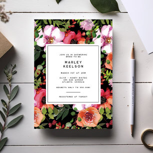 Dark Romantic Pink Floral Greenery Bridal Shower Invitation