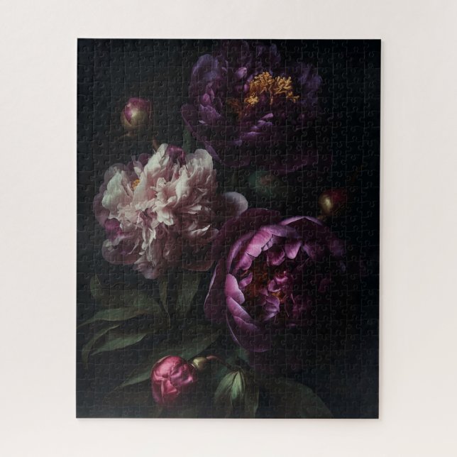 Dark Romantic Purple Peonies Flower Bouquet Jigsaw Puzzle (Vertical)