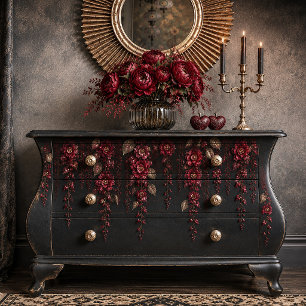 Dark Romantic Red Floral Decoupage Tissue Paper   