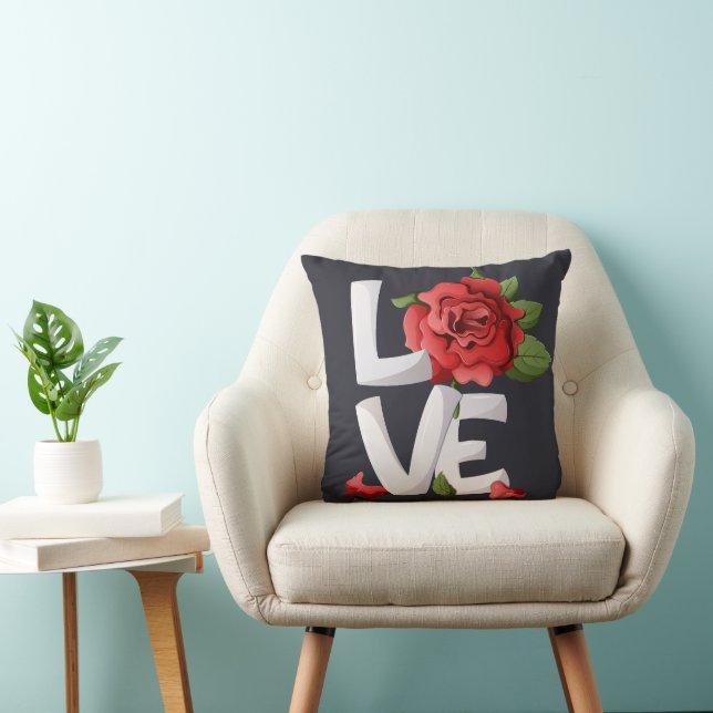 Dark Romantic Red Rose Love Typography Botanical Cushion (Chair)
