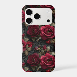 Dark Romantic Red Roses and Buds on Black Lace