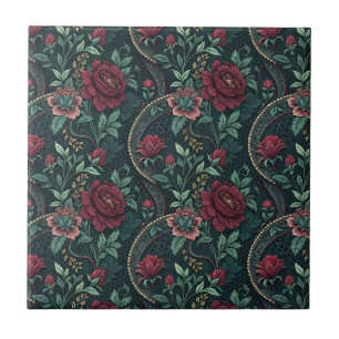 Dark Romantic Roses Gothic Floral Filigree Pattern Ceramic Tile