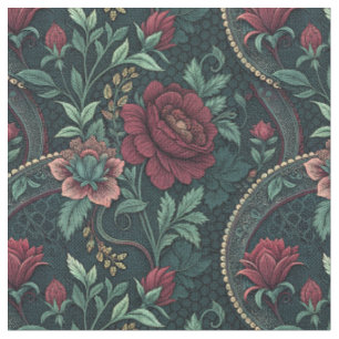 Dark Romantic Roses Gothic Floral Filigree Pattern Fabric