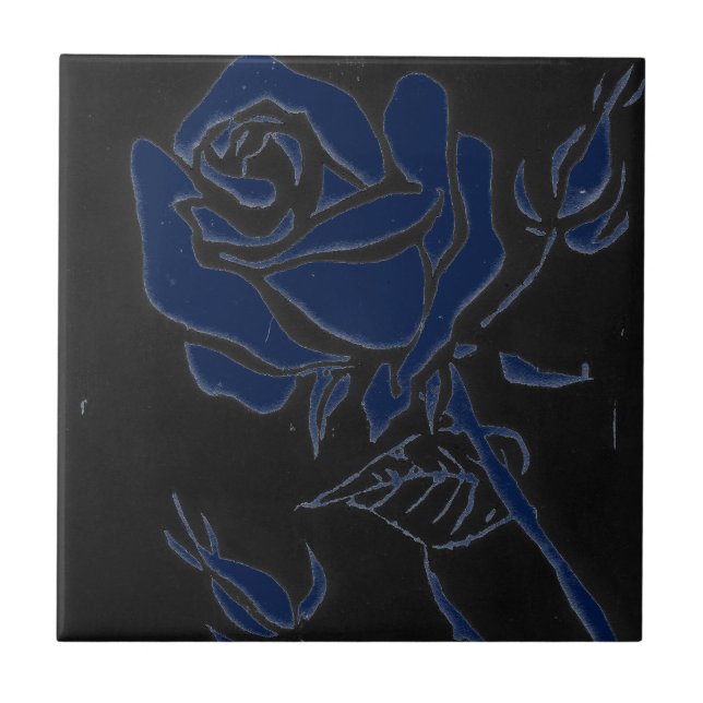 "Dark Rose Blue" Kitchen Garden Ceramic  Tile (Front)