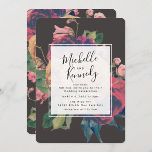 Dark Rose Botanical Fete Wedding Invitation