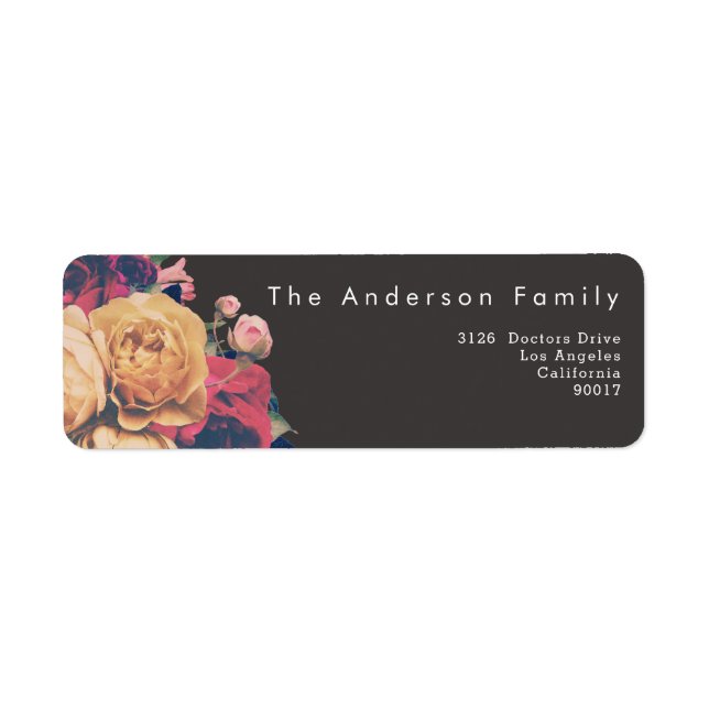 Dark Rose Botanical Fete Wedding return address Label (Front)