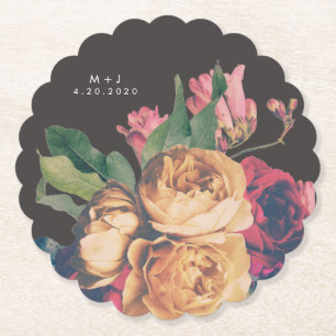 Dark Rose Botanical Fete Wedding Table Coaster