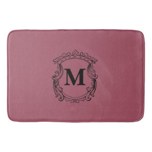 Dark Rose Custom Monogram Crest Bath Mat