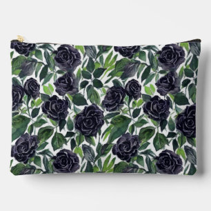 Dark rose delight, watercolor black rose pattern accessory pouch