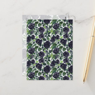 Dark rose delight, watercolor black rose pattern postcard