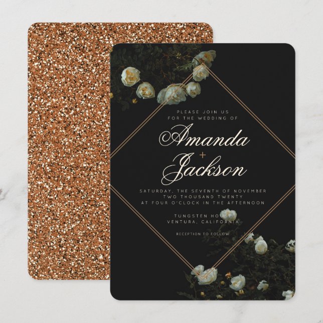 “Dark Rose” - Flat Card Wedding Invitation (Front/Back)