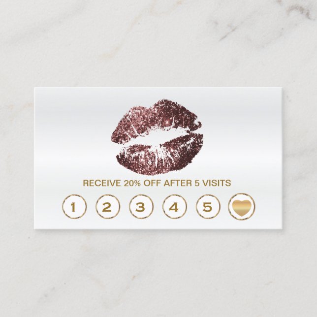 Dark Rose Glitter Lips Loyalty Cards - White (Front)