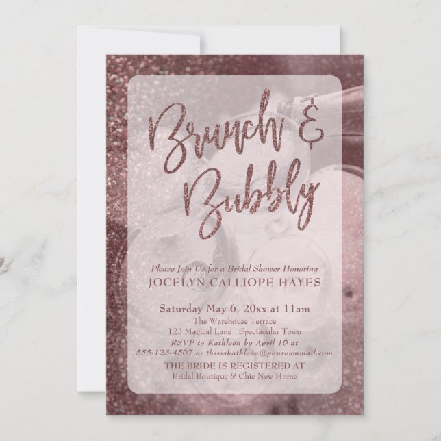 Dark Rose Gold Glitter Champagne Brunch & Bubbly Invitation (Front)