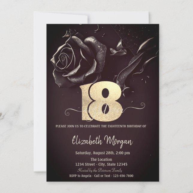 Dark Rose Gothic Burgundy 18th Birthday  Invitation (Front)