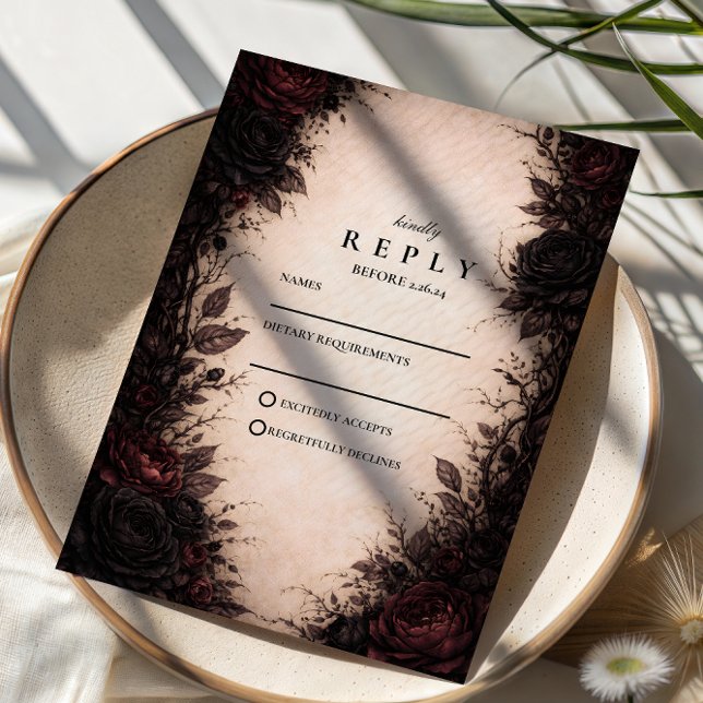 Dark Rose Gothic Wedding RSVP Card (Creator Uploaded)