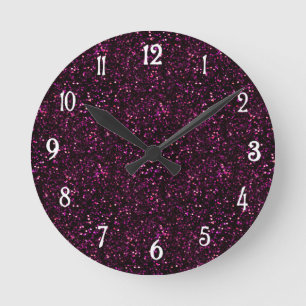 Dark Rose Pink Posh Glitter Round Clock