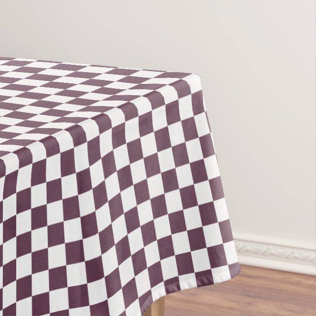 Dark Rose Pink White Chequered Pattern Home Decor Tablecloth (In Situ)