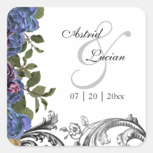 Dark Rose Purple Gothic Wedding Square Sticker