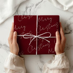 Dark Rose Red Merry Christmas  Wrapping Paper<br><div class="desc">Traditional,  plain-coloured wrapping paper. A modern red tone with Merry Christmas in white handwritten font printed in a repeating pattern. Dark Rose Red Merry Christmas Wrapping Paper</div>