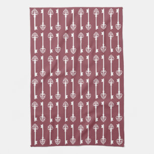 Dark Rose Victorian Keys Tea Towel
