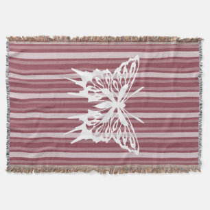 Dark Rose Victorian Stripe with Butterfly Throw Blanket