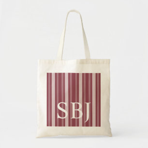 Dark Rose Victorian Stripe with Monogram Tote Bag