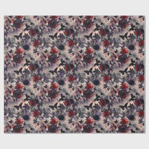 Dark Roses & Butterflies Vintage Aesthetic Floral Wrapping Paper
