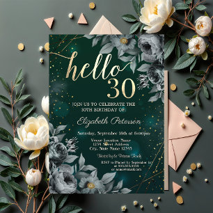 Dark Roses Green 30th Birthday Invitation