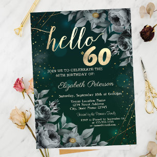 Dark Roses Green 60th Birthday Invitation