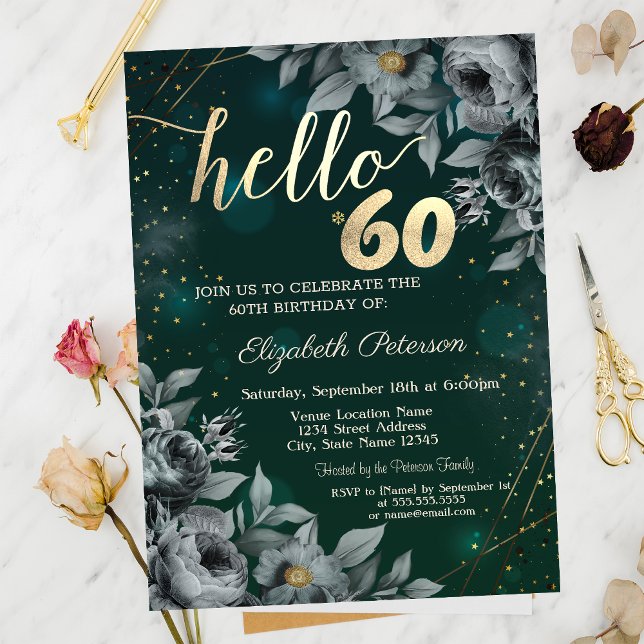 Dark Roses Green 60th Birthday Invitation (Creator Uploaded)