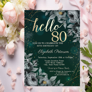 Dark Roses Green 80th Birthday Invitation