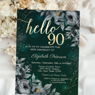 Dark Roses Green 90th Birthday Invitation
