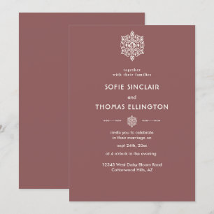 Dark Rosewood Ornament Wedding Invitation