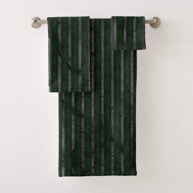 Dark rough stripes over stained abstract design bath towel set (Insitu)