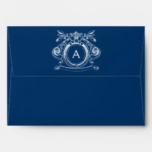 Dark Royal Blue A7 Scrollwork Monogram Envelopes