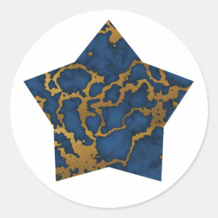 Dark Royal Blue and Gold Marble Texture on star Classic Round Sticker
