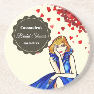 Dark Royal Blue Cocktail Gown Bridal Shower Coaster