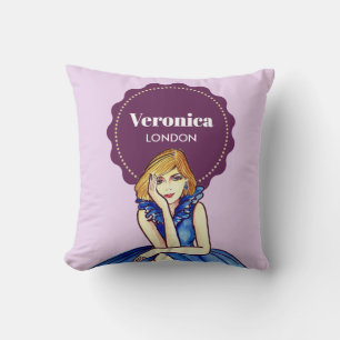 Dark Royal Blue Cocktail Gown Fashion Illustration Cushion